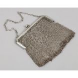 A sterling silver mesh evening purse, 85.2 grams.
