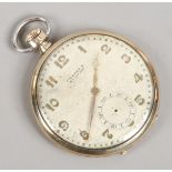 A rolled gold slim pocket watch, dial signed Fischers A1 Cyma.