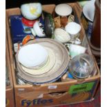 A box of miscellaneous to include bone china teawares, hardstone eggs, trinket boxes etc.