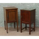 Two Edwardian mahogany pot cupboards, one with inlay.