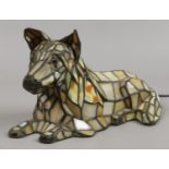 A Tiffany style tablelamp formed as a dog.