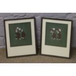 After Cecil Aldin, two framed watercolours, each depicting two rabbits in period dress baring