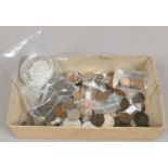 A box of coins to include decimal and pre-decimal, tokens and commemorative examples.