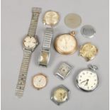 A quantity of vintage wristwatches mostly for repair, along with two pocket watches including