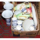 A box of miscellaneous to include Czechoslovakian dinnerwares, mantle vases, cabinet plates, Royal