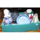 A box of large ceramics to include Doulton, Beswick, Masons vase etc.