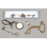 A quantity of mostly silver jewellery including a pocket watch, brooch set with blue John, necklet