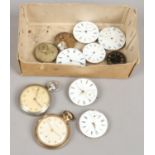 A small collection of pocket watch movements including Ingersoll, Duke railway timekeeper and Omega,