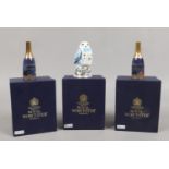 Three boxed Royal Worcester bone china candle snuffers, one as a snowy owl and two to commemorate