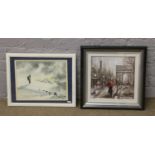 A framed Parisian scene along with a Catherine Gray watercolour.