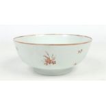 An 18th century Chinese export punch bowl. Painted in monochrome red enamel and gilt with