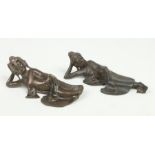 Two antique Sino-Tibetan small bronze sculptures of Buddhas reclining, 22.5cm. Condition report