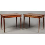 A pair of late 19th / early 20th century French birds eye maple single drawer side tables cross