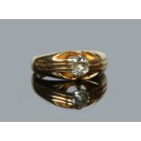 A gentleman's 18 carat gold solitaire diamond signet ring. With a cushion shaped old brilliant cut