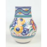 A Poole pottery vase designed by Truda Adams in the ED pattern with a band of stylized flowers.