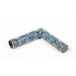 A 19th century Chinese cloisonne parasol handle. Blue ground and decorated with flowers, 9.25cm.