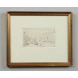 Frank Bramley (Newlyn School 1857-1915) gilt framed pencil sketch, the quayside Finesterre. Titled