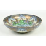 A Royal Worcester ogee shaped lustre glazed bowl. Decorated in the Fairyland style with citadels