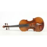 A violin in modern soft case. Label for Pietro Messori, Modena, weight 498 grams, 35.5cm.