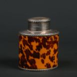 A Victorian silver and tortoiseshell mounted tea caddy. Ovoid in form and with gadrooned