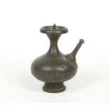 A 19th century Indian lota with knopped cover secured on a safety chain. Engraved to the