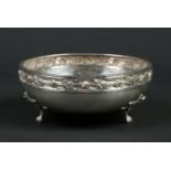 A George V silver rose bowl by Albert Edward Jones. The rim embossed with a band of trailing roses