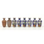 A set of eight Chinese baluster vases showing the stages of producing cloisonne c.1960s, 14.75cm.
