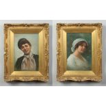 M. Gianni Italian school 19th century pair of gilt framed oils on canvas. Head and shoulders