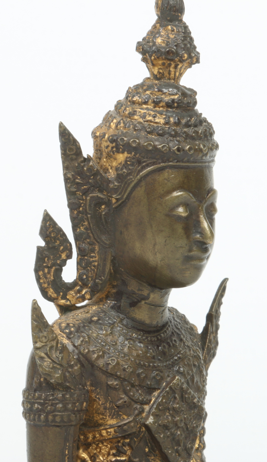 A 19th century Sino-Tibetan gilt bronze statue of a seated Buddha raised on a stepped plinth, - Image 3 of 4