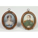 A pair of early 20th century portrait miniatures in faux tortoiseshell frames. Napoleon Bonaparte