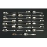 Twenty three Georgian silver picture back teaspoons, some with engraved initials to the terminals,