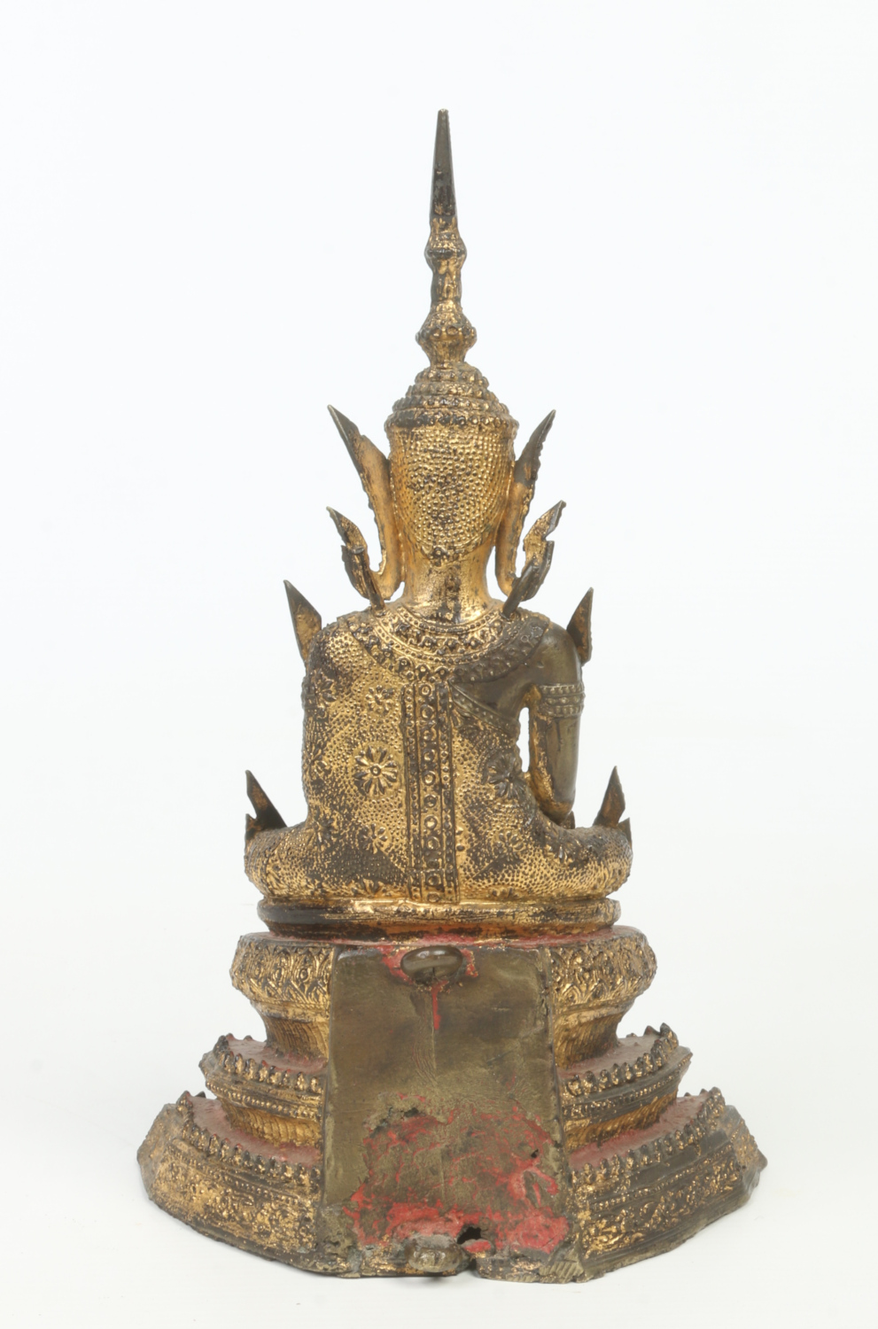 A 19th century Sino-Tibetan gilt bronze statue of a seated Buddha raised on a stepped plinth, - Image 2 of 4