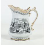 A Staffordshire Crimean War commemorative pottery jug.  With scrolling handle, gilt edging and