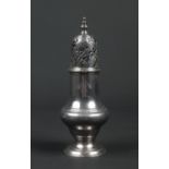 A George III silver sugar caster by Samuel Wood. With pierced and incised domed cover raised over