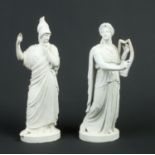 A pair of Copenhagen Bing & Grondhal parian Classical female deities. One modelled with a helmet