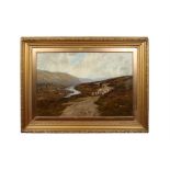 English school, a very large 19th century gilt framed impasto oil on canvas. Extensive moorland