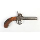 A 19th century box lock percussion cap pocket pistol. With plain walnut stock and proof mark, barrel