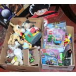 Two boxes of children's toys including Britain's lead soldiers, unopened Lego sets, Walt Disney