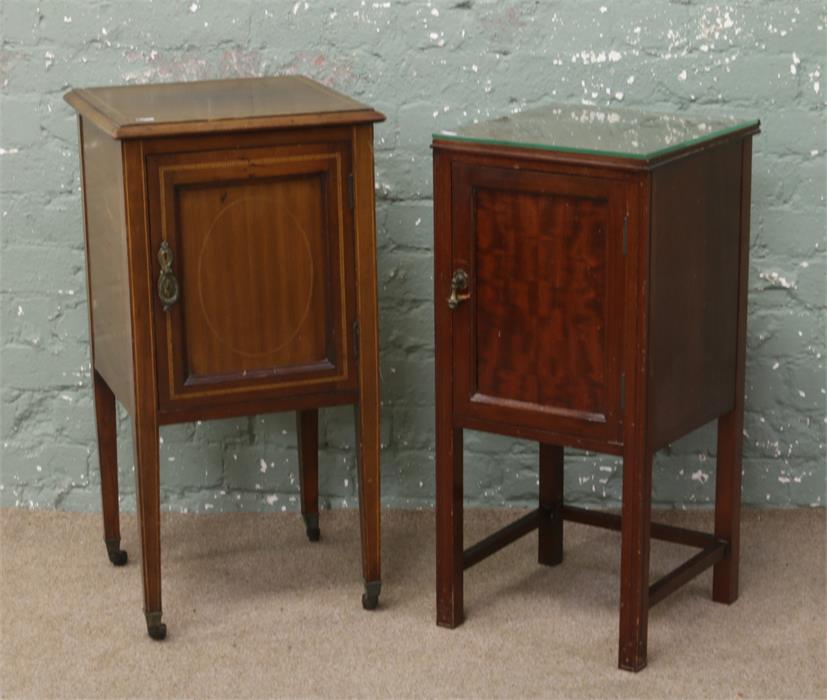 Two Edwardian mahogany pot cupboards, one with inlay. - Image 2 of 2