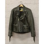 A mens leather fringed motorcycle jacket, size 42.