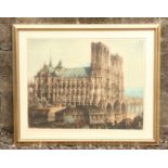 After W. Monk, a gilt framed artist proof coloured etching view of Notre Dame signed in pencil.