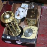 A box of various clocks to include Torsion, novelty, Smiths etc.