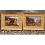 A pair of gilt framed Victorian crystoleums of garden scenes.