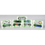 Nine boxed Corgi Diecast metal model vehicles from the Mobil Perfromance Car Collection.