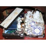 Two boxes of miscellaneous ceramics and glass to include Royal Cauldron part tea service decorated