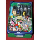 A box of children's toys to include cased Schuco Diecast cars, Dinky, Kinder toys etc.