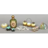 A group of glass and porcelain to include bohemian glass scent bottle with hand painted portrait