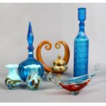 A collection of coloured glass to include art examples.