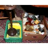 Two boxes of miscellaneous to include two barleytwist smokers stands, veteran and vintage magazines,