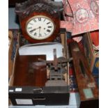 A mixed group to include mahogany mantel clock, writing slope, cut throat razor, oak trumpet case